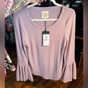 NWT Chaser Women's Purple Ribbed Top With Bell Sleeves
